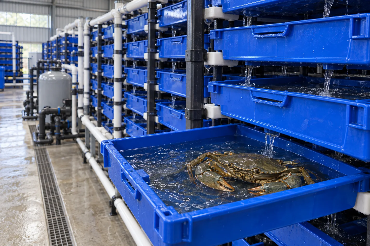Vertical Recirculating Aquaculture System for Mud Crab